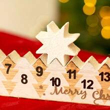 1件装乡村风木质圣诞倒计时日历，带星星图案 - 人造松木圣诞降临日历，带数字日期（15-24） - 米色 - 查看 7