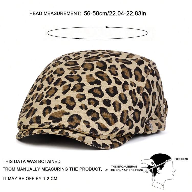 1 pieza Boina de mujer con estampado de leopardo, gorra de estilo periodista de moda, gorra casual con visera frontal, adecuada para otoño/invierno, calle, negocios, fiesta - Multicolor - Ver 2