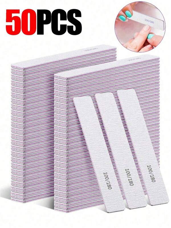 Conjunto de 50 limas de unha profissionais em formato de meia-lua, lixas de unha dupla face com grãos cinza, lixas minimalistas para uso em salões de beleza, tiras para polimento de unhas, ferramentas