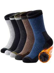 5 Paar Herren Dicke Thermalsocken, warme thermisch gefütterte Socken geeignet für Outdoor-Aktivitäten wie Wandern, Skifahren im Herbst/Winter, kuschelige Socken