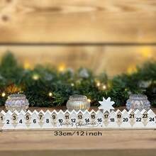 1件装乡村风木质圣诞倒计时日历，带星星图案 - 人造松木圣诞降临日历，带数字日期（15-24） - 米色 - 查看 2