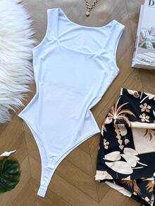 ELLIE Set With Bodysuit (Supplex Bodysuit + Lined Skirt With Shorts) - Bird With White Top and Black Bottom - View 5
