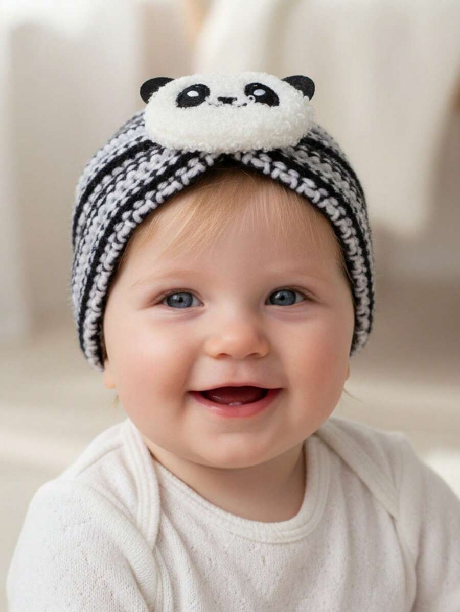 1 Peça Gorro de Malha Preto Macio e Confortável para Bebê Recém-Nascido Menina, Adequado para Uso Diário - Multicolorido - Visão 1