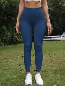 女士运动紧身裤，高弹力瑜伽裤，适合徒步旅行、健行、健身 - 藏蓝色 - 查看 3