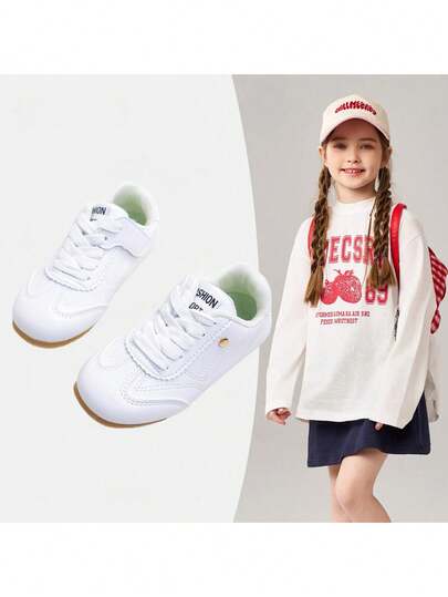 1 Pair Simple Solid Color Hook And Loop Children's Casual Flat Sports Shoes, Comfortable And Durable, Suitable For Daily Wear, All Seasons