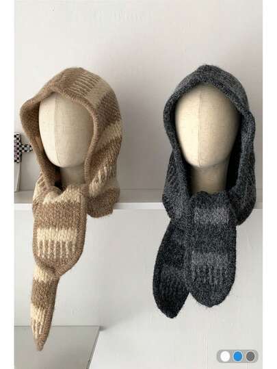 1件波点围脖 - 拉法帽围巾组合，保暖内衬加厚款，女士冬季保暖颈套