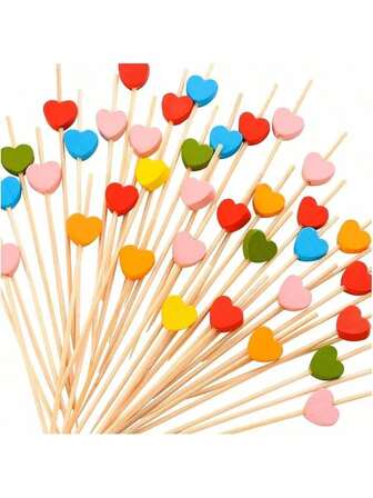 5pcs Bamboo Heart Shaped Fruit Picks - 4.7 Inches (12cm), Disposable Skewers With Crystal Tips, Suitable For Bulk Party Favors, Appetizers, BBQ, Weddings, Birthdays, Fruit Kabobs, Cheese & Veggie Platters - Bamboo Toothpicks, Cocktail Sticks, Party Supplies, Appetizer Picks, Thanksgiving & Valentine's Day Decor, Elegant Toothpicks, Catering, Thanksgiving Table Decor, Seasoning Picks, Toothpick Party, Cupcake Decorations, Appetizer Skewers