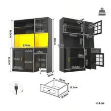 Kitchen Cabinet (130 X 45 X 180 Cm), Tall Kitchen Cabinet, Sideboard, Kitchen Cabinet With Glass Doors And LED Lighting, Black - Black - View 11