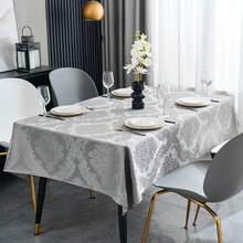 Tablecloth Rectangle 60 X 120 Inch, Damask Table Cloth, Heavy Weight Fabric Table Cover For Dining, Parties, Indoor, Outdoor, Birthday Tablecloth, Floral Fitted Tablecloth For 6 Foot Rectangle Tables, Elegant Design, Gray