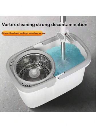 1 Set 360° Rotating Mop Bucket, Hands-Free Floor Cleaning System, Flexible Flat Mop, Suitable For Dry & Wet Cleaning Of Floors In Stores, Kitchens, Bathrooms
