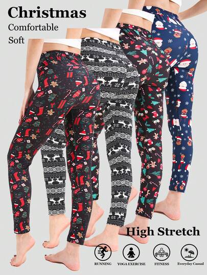 Fall Winter New Christmas Style Women's Legging Pants With High Elasticity Base Shaping Pantyhose