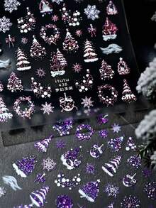 一套圣诞美甲贴纸，3D立体闪光圣诞树，圣诞雪花美甲贴花