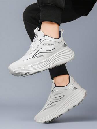 Men's Round Toe Lace-Up Sneakers, Outdoor Low-Top Shoes, Lightweight Soft Sole Running Shoes, Comfortable Breathable Travel Shoes, All Season