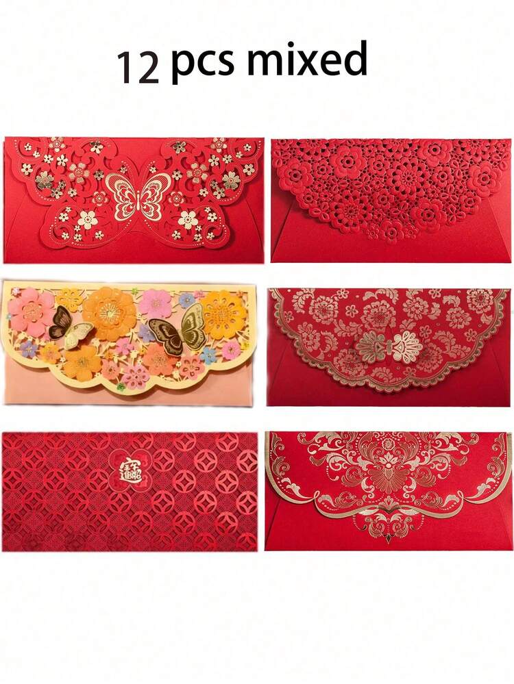 3pcs Traditional Red Envelope, Elegant Red Packet Money Gift Bag, Peelable And Resealable, For Lunar New Year, Wedding And Birthday, Paper Material, Gift Card Envelope - Multicolor - View 15