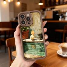 Cubierta de teléfono con borde protector negro diseño de pato amarillo en fuente vintage para uso diario en cafeterías y espacios interiores Aplicable a los teléfonos de la serie Apple y Galaxy - Burdeos - Ver 5