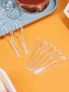 100-1000pcs Transparent Plastic Mini Spoons, Ice Cream Spoons, Dessert Spoons, Coffee Spoons, Party Spoons, Suitable For Weddings, Holidays, Gatherings, Cakes, Desserts, Coffee And Fruit Salads, Also Suitable For Halloween Or Christmas Parties - Transparent - View 3