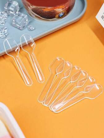 100-1000pcs Clear Plastic Mini Spoons, Ice Cream, Dessert Spoon, Coffee Spoon, Party Serving, Suitable For Wedding, Festival, Gathering, Cake, Dessert, Coffee & Fruit Salad Sampling Spoons , For Halloween Or Christmas Party