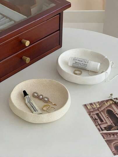 1pc Asymmetrical Ceramic Tray, Jewelry Ring Display Plate, Entryway Tabletop Organizer , Makeup Room Décor