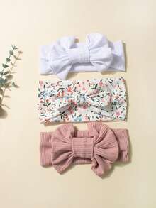 3pcs/Set Newborn Baby Girl Cute Ribbed Bow Headband Set, Suitable For Daily Use - Multicolor - View 6