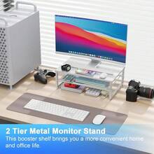 2-Tier Metal Monitor Stand Riser, Desk Accessories & Workspace Desk Organizers, Office Desk Storage Organizer For Office Supplies (White){Inchcolor_nameinch:InchWhiteinch} - White - View 3