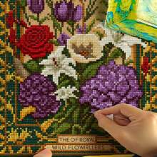 1 Set Floral Cross Stitch Kit, Vintage Wildflower Pattern, 11CT Beginner Starter Set Includes Fabric, Threads, 30*38cm Home Decor, Holiday Gift