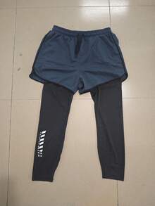 1 Set Elastic Quick-Dry Sports Pants, Breathable Fitness Workout Leggings With Phone Pocket, Dual-Layer Fabric Drawstring Waist, Suitable For Running, Jogging, Gym Training - Dark Grey - View 10