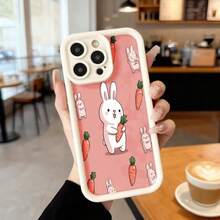 Funda de telefono con borde negro para iPhone con estampado de conejos y zanahorias en color rosa claro ideal para uso diario en cafeterias y salas de estar Aplicable a los teléfonos de la serie Apple y Galaxy - Blanco - Ver 7