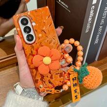 1pc Women's Foldable Phone Case With Flower Stand & Lanyard, Orange Shell, Fashionable & Popular New Model, Lightweight Protective Cover Compatible With Samsung Galaxy Z Fold 7, Galaxy Z Fold 6, Galaxy Z Fold 5 & Galaxy Z Flip7, Galaxy Z Flip6, Galaxy Z Flip5 - trái cam - Xem 27