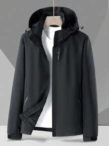 1pc Men's Long Sleeve Water-Resistant Windproof Jacket For Outdoor Sports And Leisure, Fall - Black - View 4