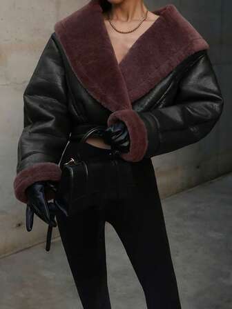 Women Winter Clothes Elegant PU Fur Coat,Faux Fur Coat, PU Coat,Outfits For Christmas,Date,Party Outfits