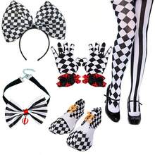 1 Set Punk Costume, Includes Clown Headband, Spiked Choker, Leggings, Black Tutu Skirt, White Gloves, Gothic Punk Cosplay Outfit Suitable For Halloween Party, Carnival, Theme Events, Unique Fun Costume Set With Asymmetric Leggings And Multiple Skirt Options