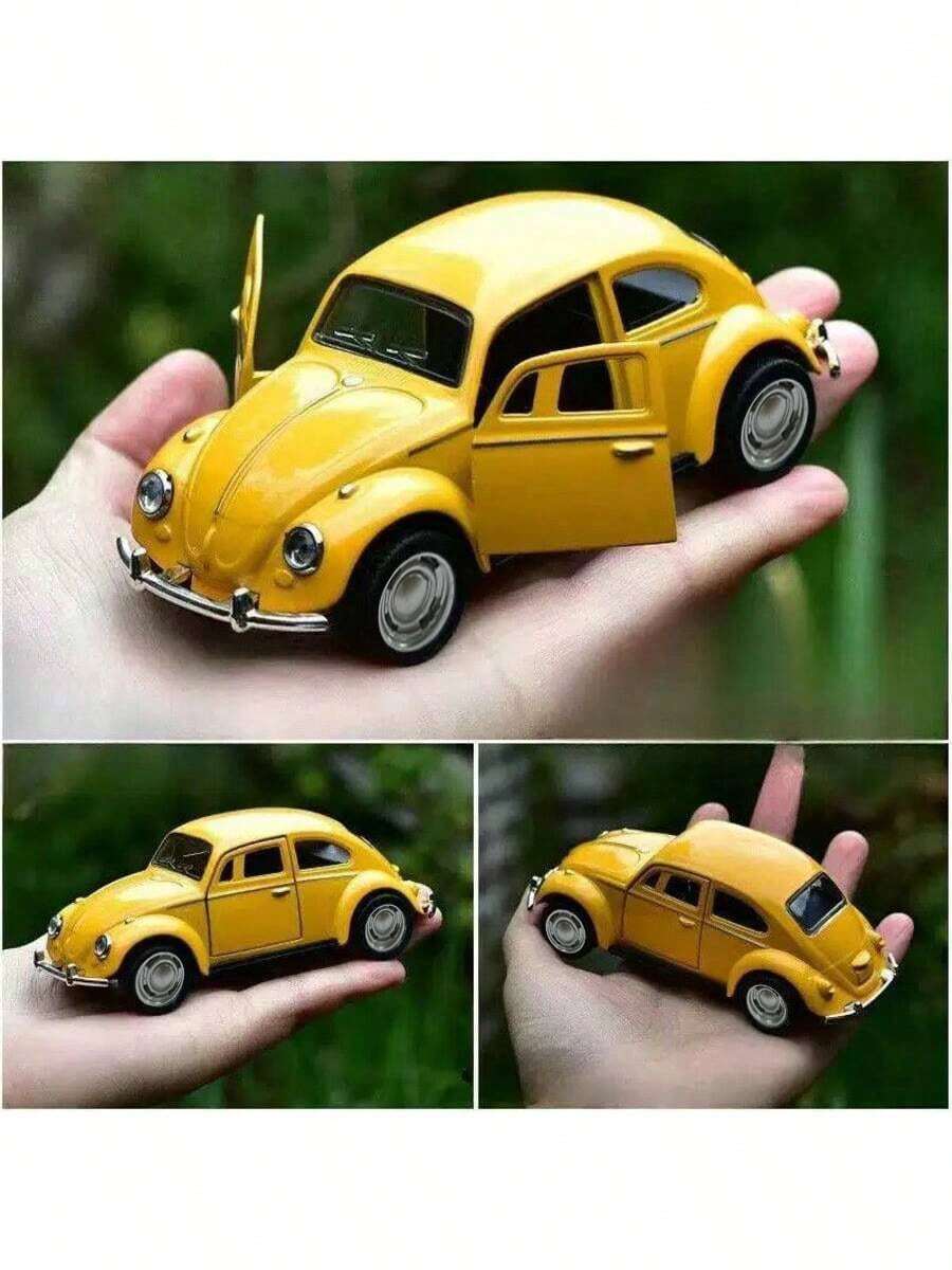 1件仿真1：32合金老爷车模型玩具摩托车摆件回力车模型玩具节日礼物合金甲壳虫造型复古汽车模型车门可打开汽车摆件