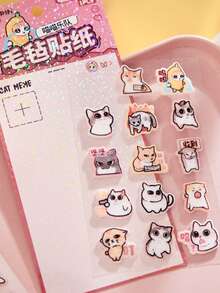 1pc Felt Sticker, Cute Cartoon Cat Expression Scrapbooking Sticker - Multicolor - View 7
