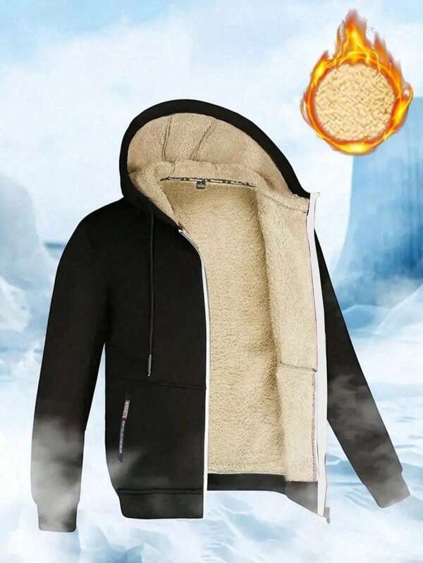 1 Stück Sherpa-Fleece Reißverschluss Kapuzen-Sweatshirt für Herren, dicker, vielseitiger gestrickter Sweatshirt-Jacke für Herbst und Winter