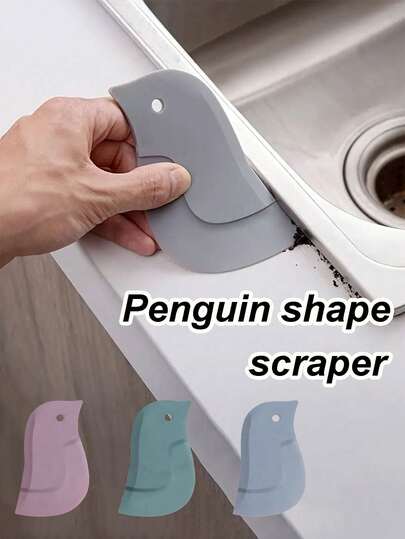 1/3pcs Penguin Shaped Silicone Scraper, Multi-Functional Kitchen Cleaning Tool For Scraping Grease And Baking, Batteryless, Suitable For Cleaning Sink And Countertop Residue, Kitchen Scraper Tool, Soft Edge Scraper
