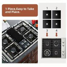 1/8 piezas Estera gruesa negra para estufa de gas, Protector de estufa de gas reutilizable de alta calidad - Estable a altas temperaturas, a prueba de aceite, antiadherente, fácil de limpiar, accesorio de cocina, estera para estufa de gas, funda protectora fácil de limpiar para cocina, sin contacto con alimentos, herramienta protectora para cocinar al aire libre