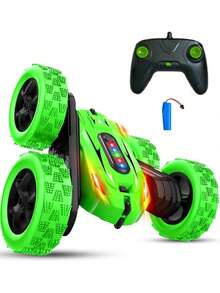 1pc 360° Rotating 4WD Remote Control Car With Headlights, 2.4GHz Electric Racing Stunt Toy Car, Drifting Truck, Rechargeable Toy Car, Suitable For 6-12 Years Old Boys And Girls, Christmas, Halloween, Easter, Birthday, New Year Gift (Blue/Green) - Multicolor - View 10