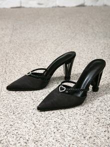 Novos sapatos de salto alto femininos, salto alto assimétrico, mule preto com fivela de coração, mule para primavera/verão, moda, sexy, mule feminino de salto alto, salto super alto confortável, para festas, eventos noturnos, ocasiões formais e casuais. - Preto - Ver 6