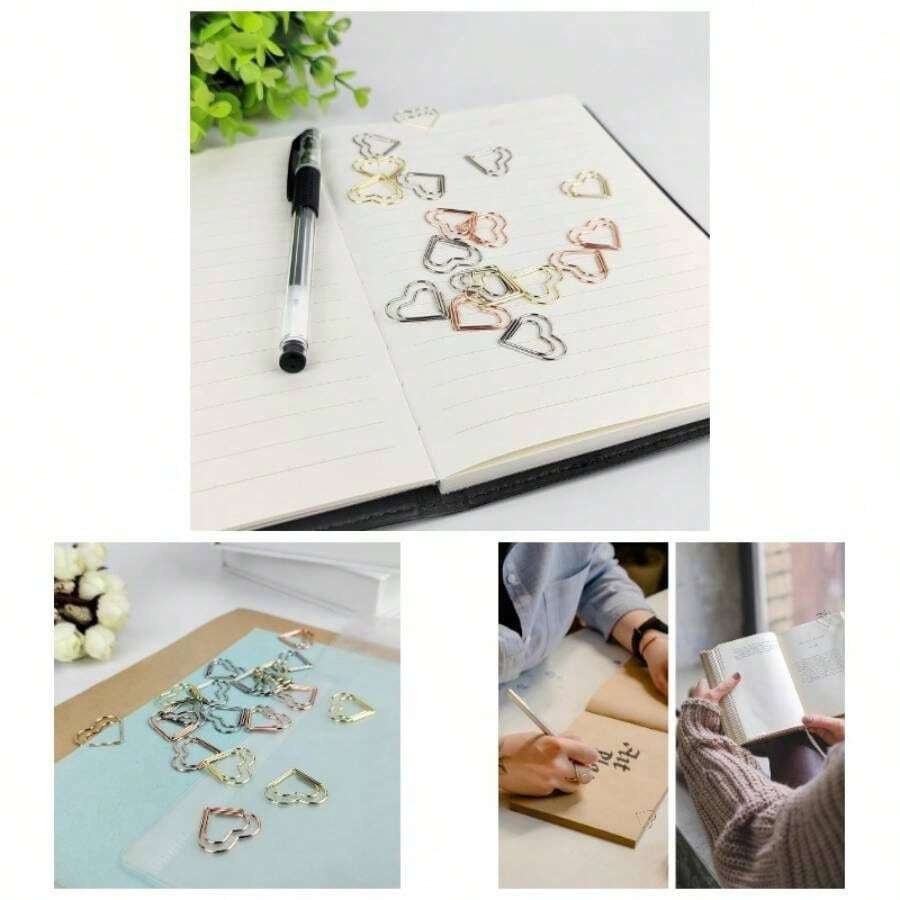50 Pcs Cute Paper Clips Suitable Ladies Wedding Decoration Document Notes Organization Office Supplies Heart Paper Clips Gold - 50 chiếc + Vàng - Xem 1