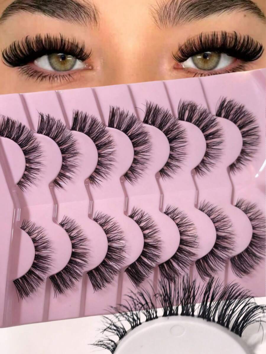 7 Pairs Of Fluffy Artificial Mink Eyelashes Slim False Eyelashes Thick False Eyelashes Curling False Eyelashes 3D Natural False Eyelashes Suitable For Holiday Parties Halloween Christmas False Eyelashes Cat Eye Lashes For Cosplay Manga Various Occasions - Criss Cross lashes - View 1