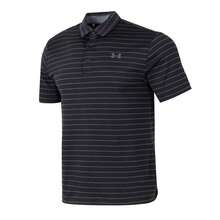 Under Armour Polo de manga corta con rayas de la gira de playoffs para hombres, negro, entrenamiento deportivo casual 1351130-001