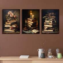 1 Stück / 3 Stücke ungerahmte Leinwandmalerei Vintage Buch Wandkunst, Buch LeinwandmalerMusteruck Heimdekoration, verlassene gotische Bibliothek, dunkle College Dekoration Poster, antike viktorianische Raumdekoration