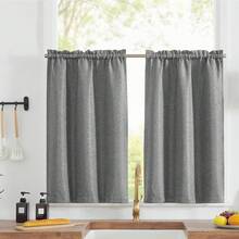 95% Blackout Boho Kitchen Curtains 36 Inches Cafe Tier Curtains Bohemian Small Drapes For Bedroom RV Basement Half Window Room Darkening Thermal Insulated 2 Panels Blue On Beige - 灰色 - 查看 11