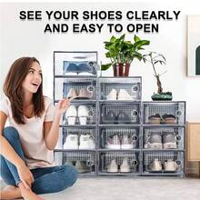 12pcs Thick Plastic Simple Shoe Rack, Transparent Dust-Proof Flip Cover Indoor Home Storage Shoe Cabinet, Large Capacity Storage Box, Multi-Functional Collapsible Shoe Cabinet, Transparent Multi-Layer Home Dust-Proof Shoe Box - Grey - View 11