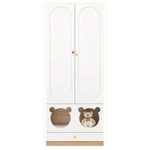 Children's Wardrobe 80x50x200 Cm, With Hanger And Integrated Cat Niche, Colored Ceramic Handles, White And Natural Wood, Lacquered Panels - 白色 - 查看 11