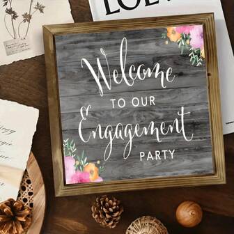 1 Piece. 2D Flat Retro Wooden "Welcome To Our Engagement Party" Sign, 8x8 Inches, Floral Design, Multi-Purpose Wall Hanging Decoration, Suitable For Wedding Parties, Weddings, Anniversaries, Open Bar Tables - English Text, No Electricity Required, Wedding Decoration