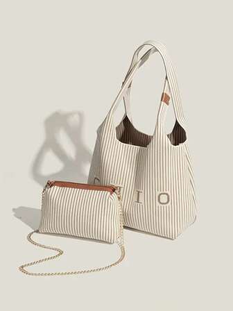 Chio2nd Commuter Pink Wave Tote Bag, 2024 New Fashion Large Shoulder Bag For Women, Color Block Knit Handbag Suitable For Office Ladies, Females, Girls