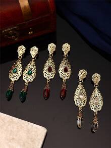 1 Pair Elegant Women's Earrings, Handcrafted Zinc Alloy With Artificial Gemstones, Jewelry Gift For Ladies, Suitable For Parties, Weddings - Multicolor - View 4