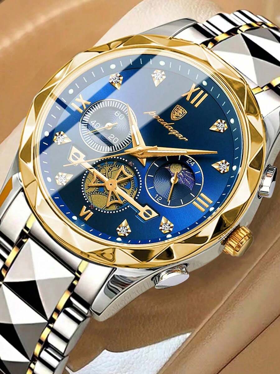 GUANQIN Modne męskie zegarki kwarcowe, klasyczny zegarek na rękę z chronografem, wodoodporny zegarek dla mężczyzn + pudełko prezentowe, 1 szt., odpowiedni na Halloween, Boże Narodzenie, Dzień Ojca, studentów, festiwale, randki, biznes, na co dzień, prezenty