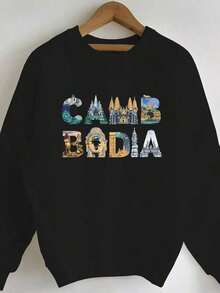 MEN'S Cambodia Graphic Sweatshirt - Red Long Sleeve Crew Neck With Angkor Wat & Golden Temple Design, Casual Fall-Winter Clothing, Cultural Fashion Statement,Fall Hoodies,Men's Fall Clothes,Street Wear,Halloween,Mens Hoodies,Y2k Clothes,Jesus Hoodie,Thanksgiving Day,Nightmare Before Christmas,ChristmasY2K-W-Tops - 黑色 - 查看 1